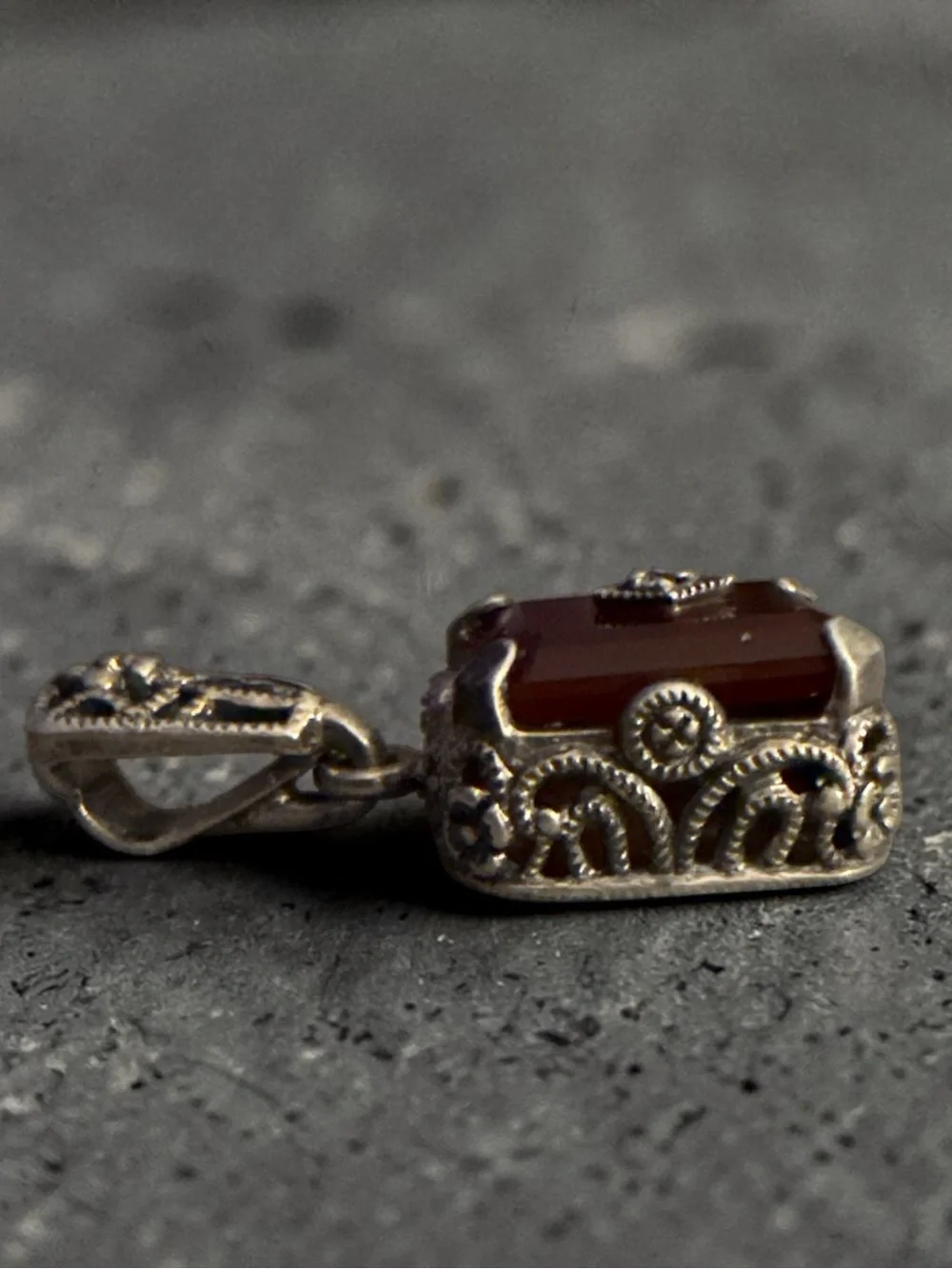 Vintage 925 Thailand Sterling Silver Carnelian Pendant Marcasite Accent
